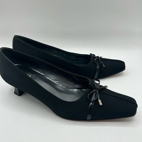 Stuart Weitzman Black Pointed Toe Kitten Heel Slip On Bow Accent Shoe Y2K 90’s 9 - Picture 7 of 13